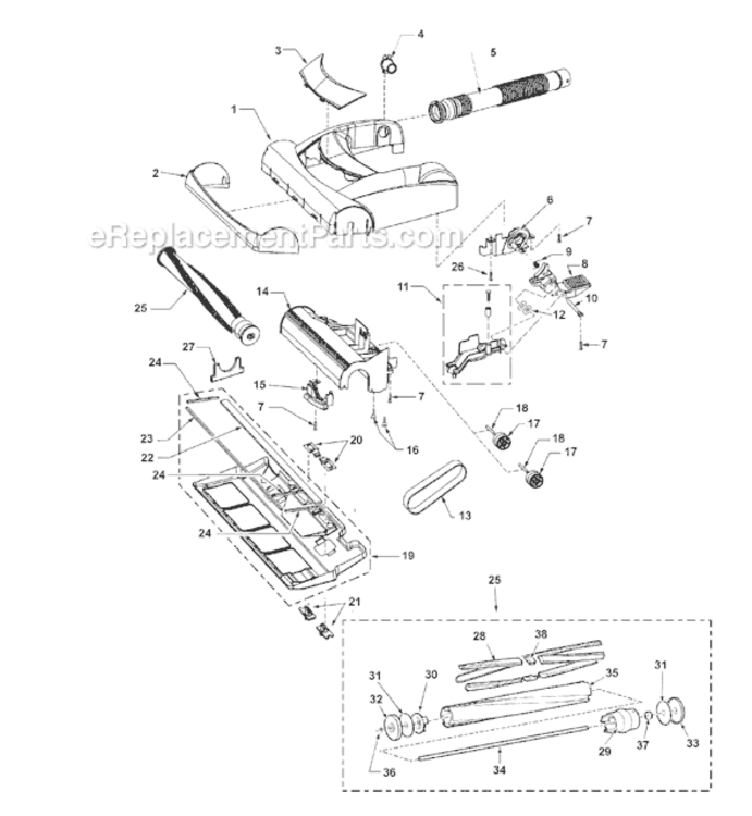 Page B Diagram and Parts List for  Panasonic Upright Vacuum