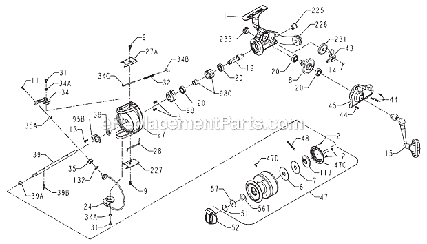 Page A Diagram and Parts List for  Penn Spinning Reels