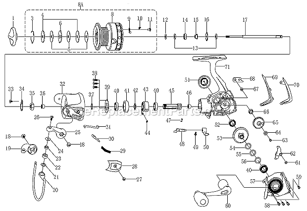 Page A Diagram and Parts List for  Pflueger Spinning Reels