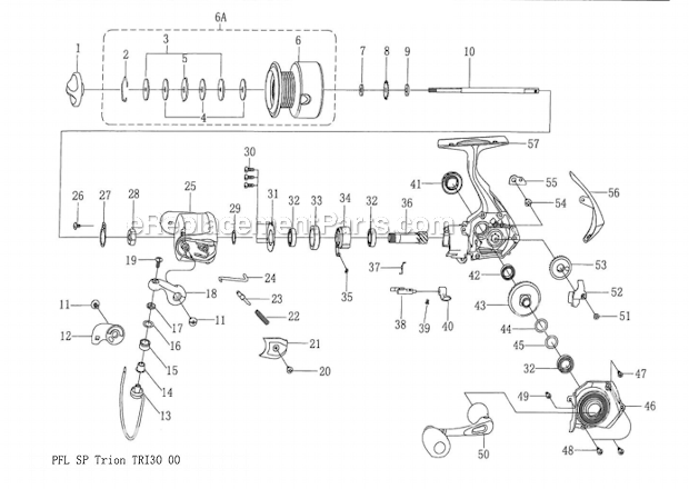 Page A Diagram and Parts List for  Pflueger Spinning Reels