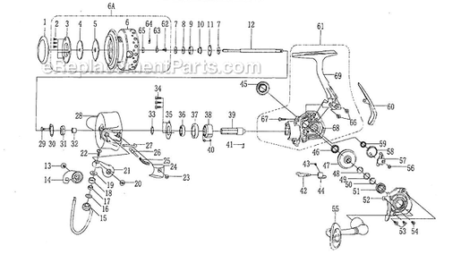 Page A Diagram and Parts List for  Pflueger Spinning Reels