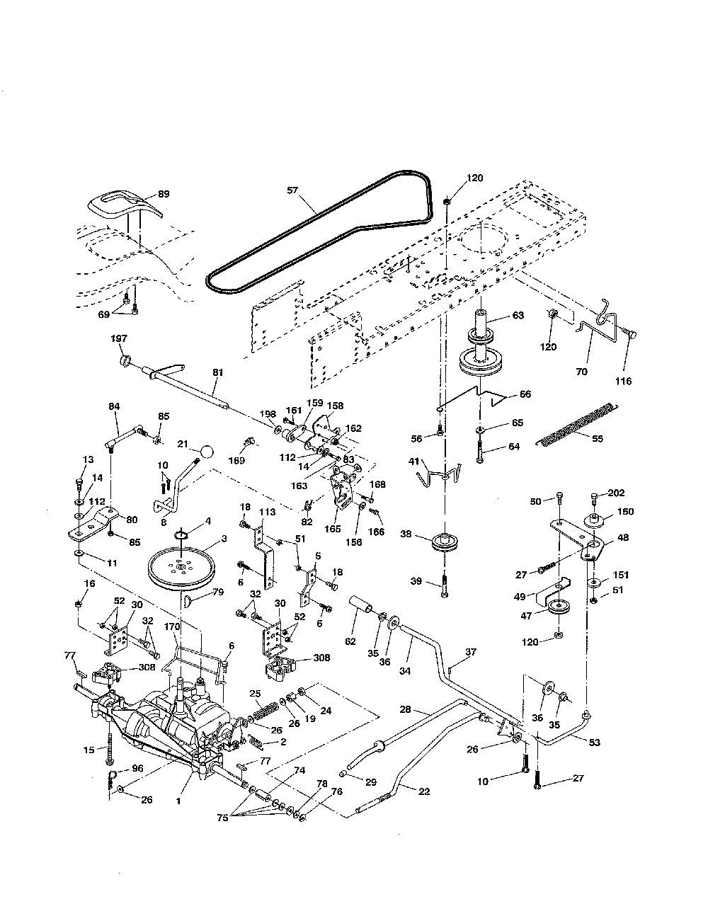 Drive Diagram and Parts List for  Poulan Lawn Tractor