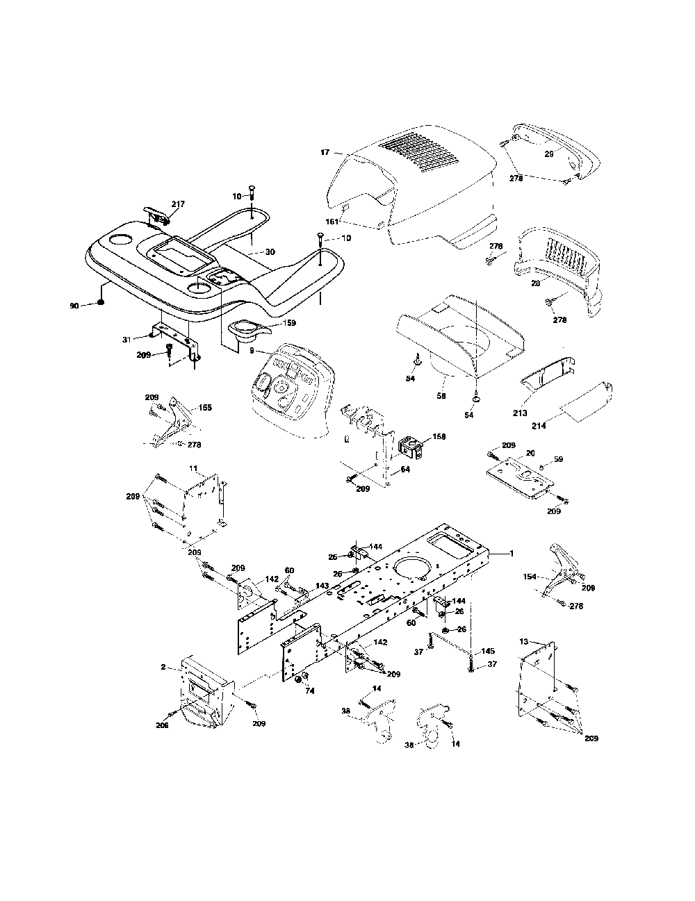 Chassis Diagram and Parts List for  Poulan Lawn Tractor