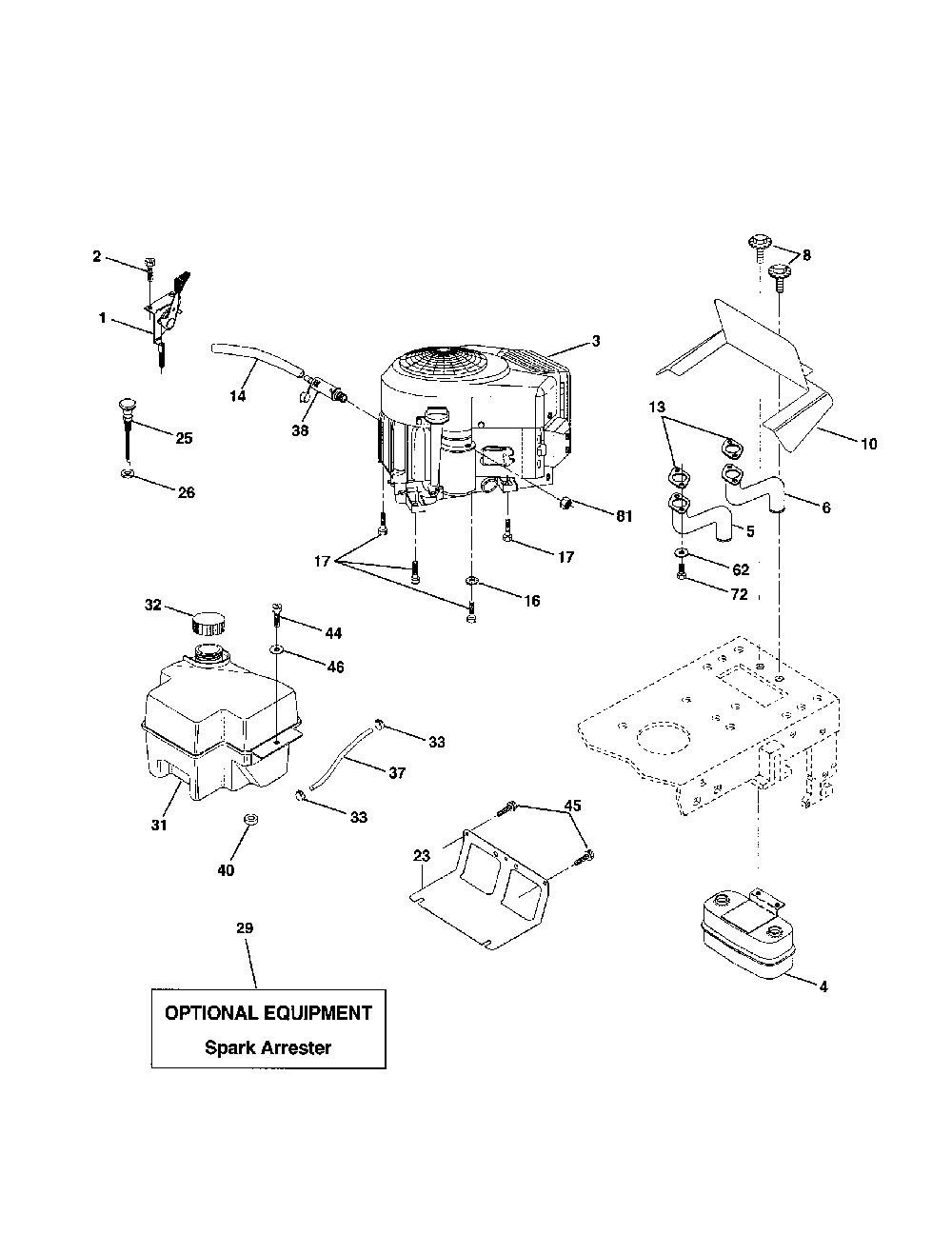 Engine Diagram and Parts List for  Poulan Lawn Tractor
