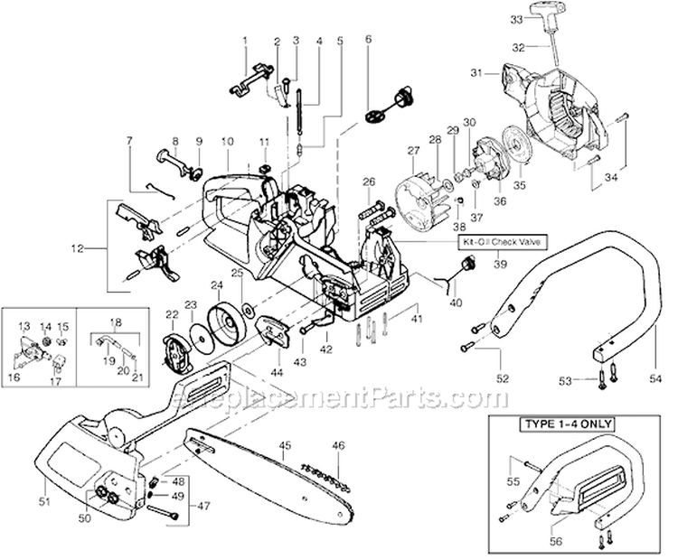 Page A Diagram and Parts List for Type 1 Poulan Chainsaw