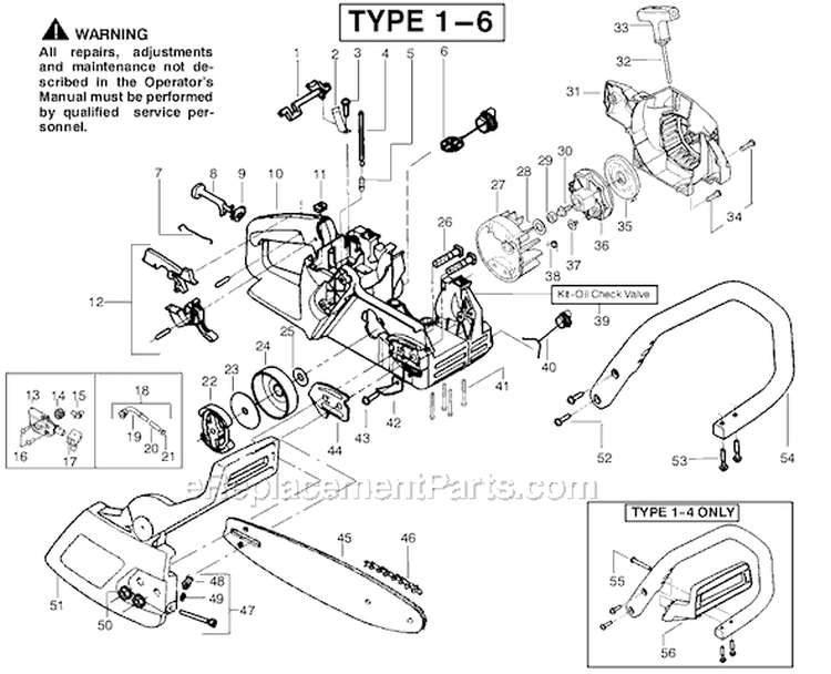Page A Diagram and Parts List for Type 4 Poulan Chainsaw