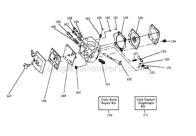 Carburetor Diagram and Parts List for  Poulan Chainsaw