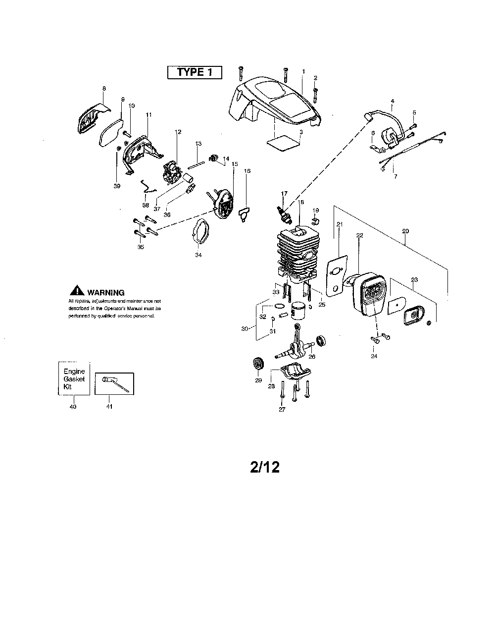 Shield/cylinder/crankshaft Diagram and Parts List for TYPE 1 Poulan Chainsaw