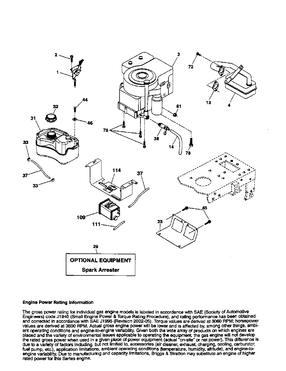 Engine Diagram and Parts List for  Poulan Lawn Tractor