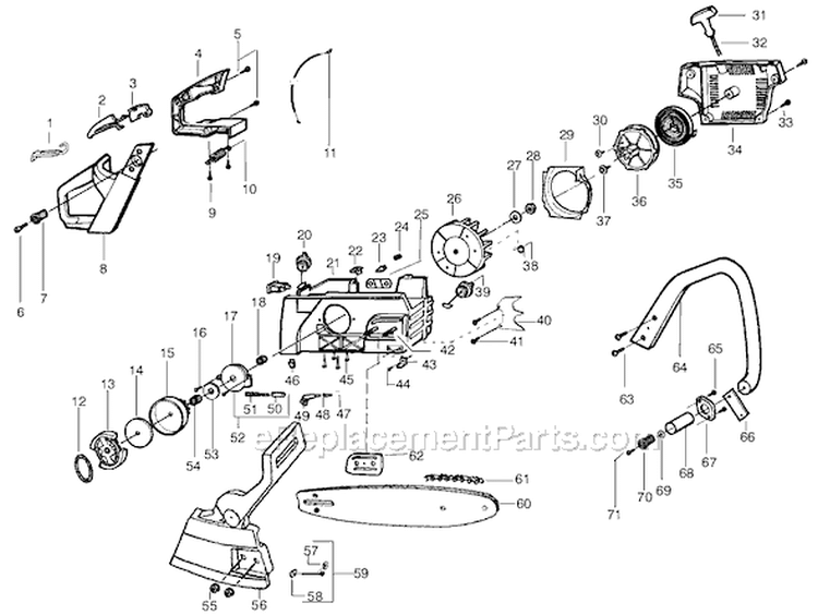 Page B Diagram and Parts List for Type 2 Poulan Chainsaw