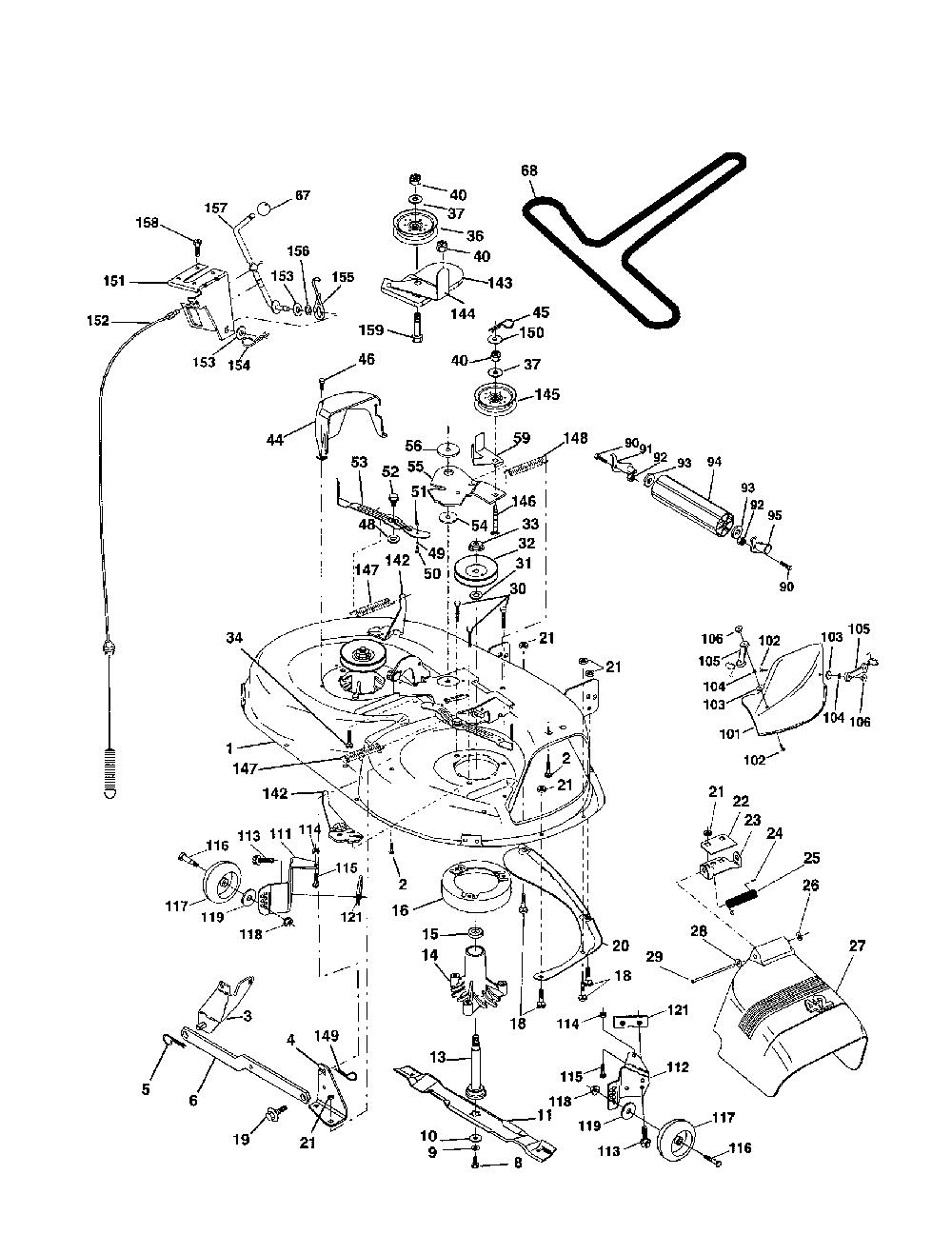 Mower deck Diagram and Parts List for  Poulan Lawn Tractor