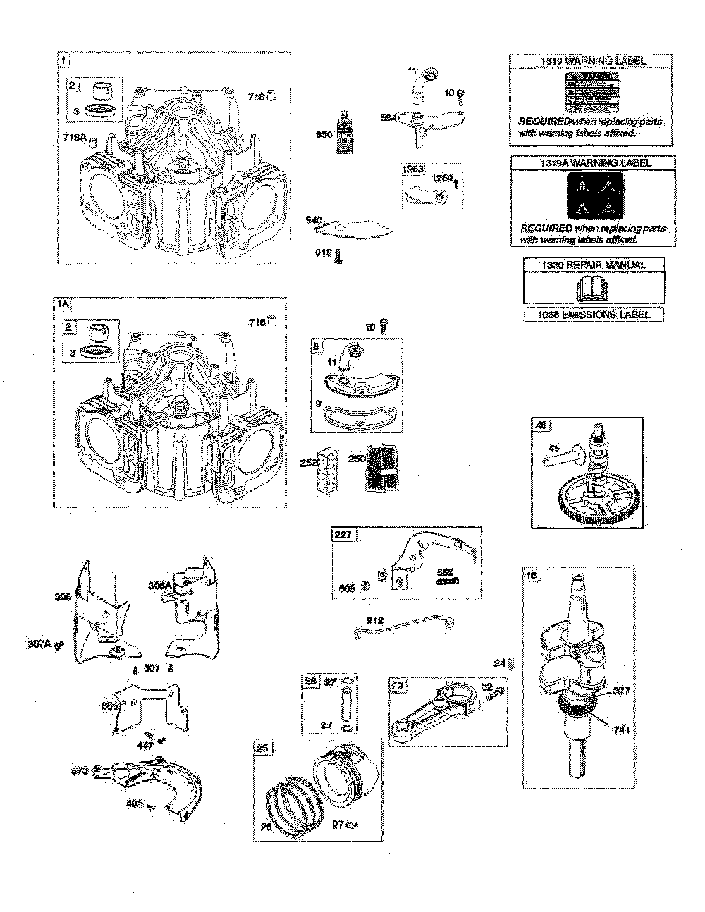 Cylinder/crankshaft Diagram and Parts List for  Poulan Lawn Tractor