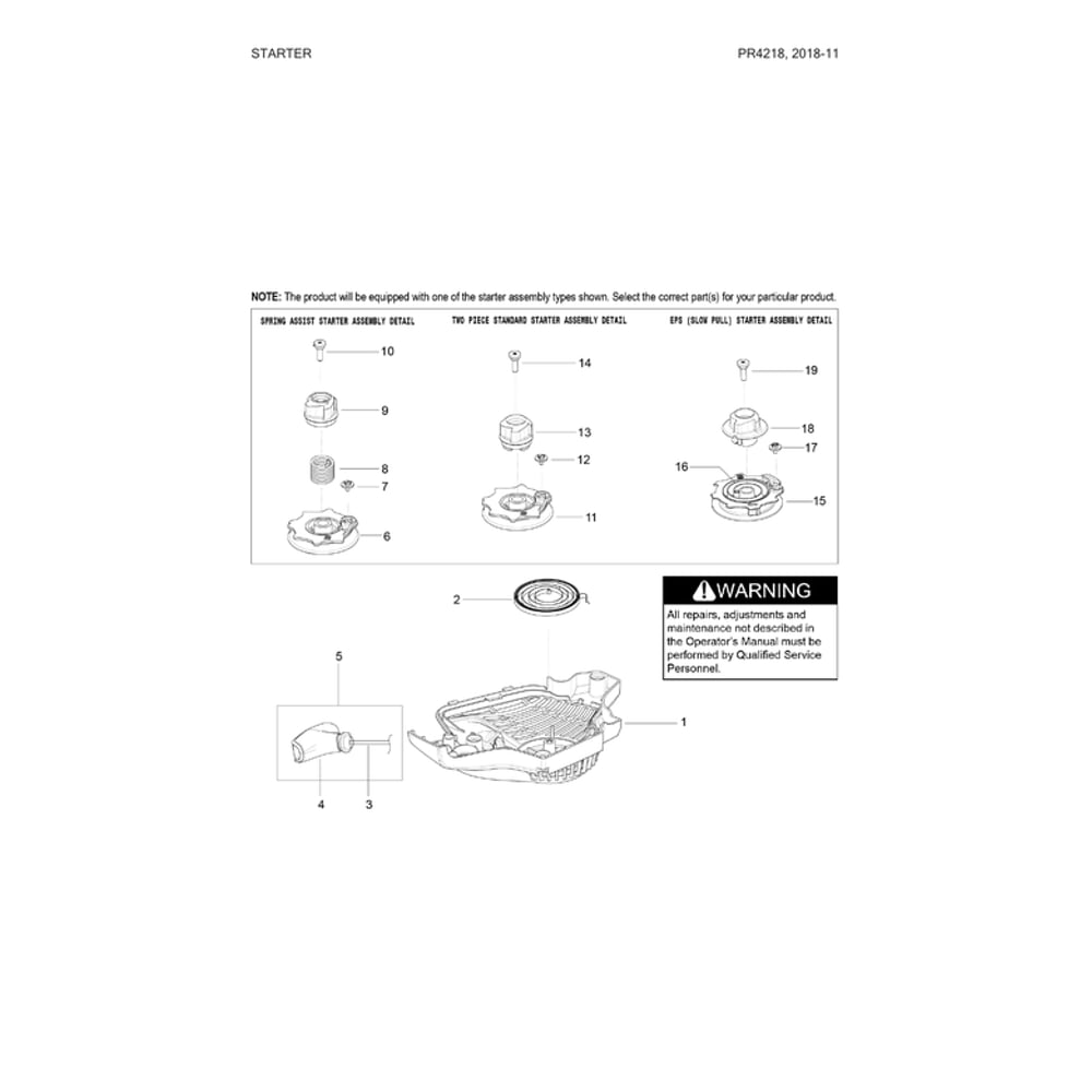Starter Parts Diagram and Parts List for  Poulan Chainsaw