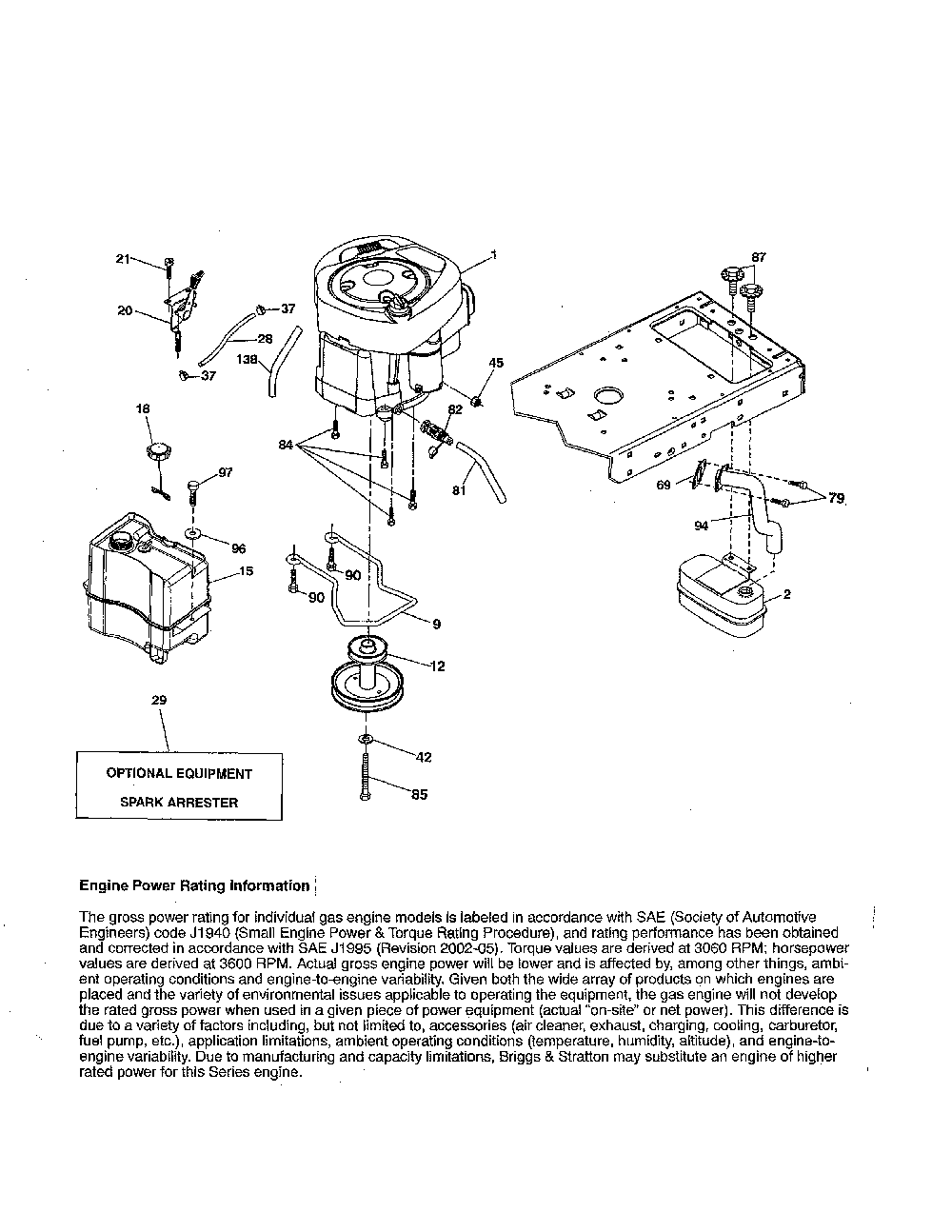 Engine Diagram and Parts List for  Poulan Lawn Tractor