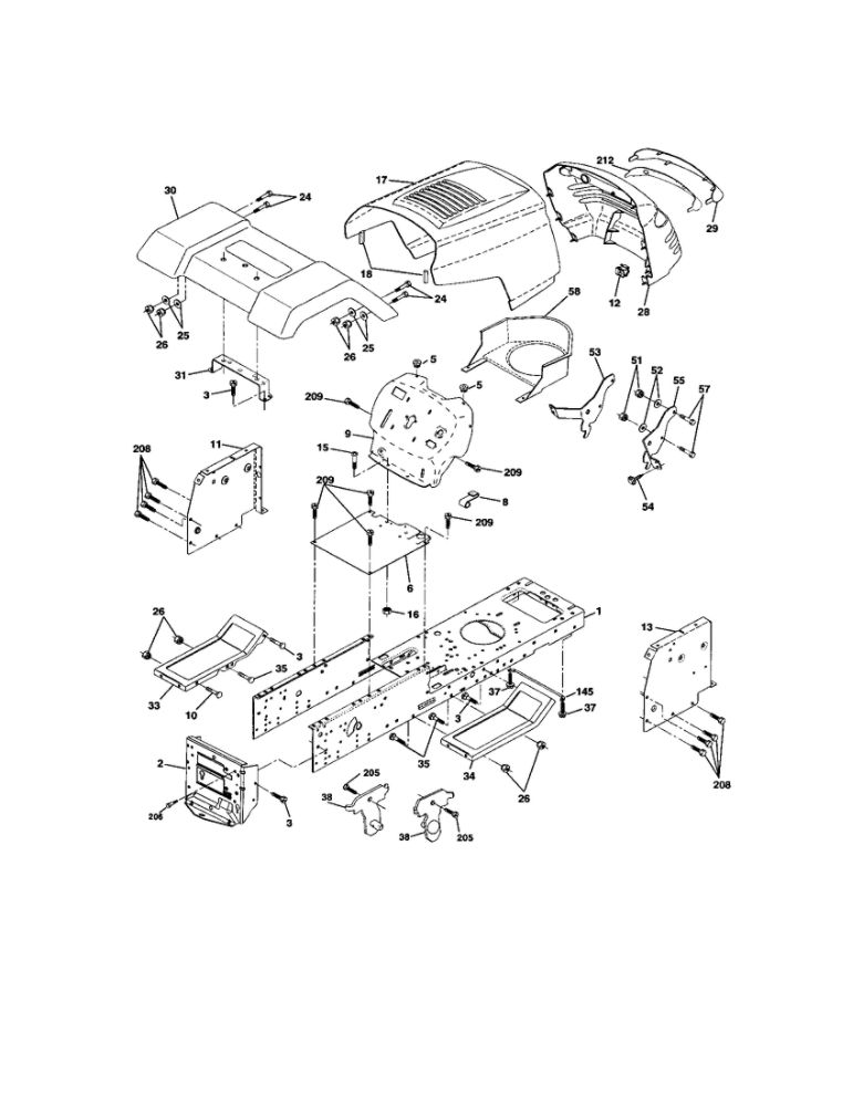 Chassis And Enclosures Diagram and Parts List for  Poulan Lawn Tractor