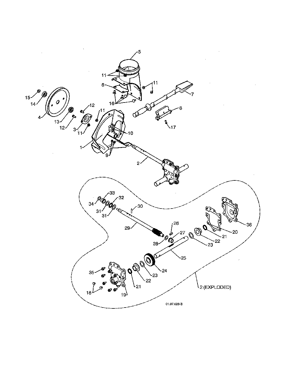 Impeller assembly/gearbox Diagram and Parts List for  Poulan Snow Blower