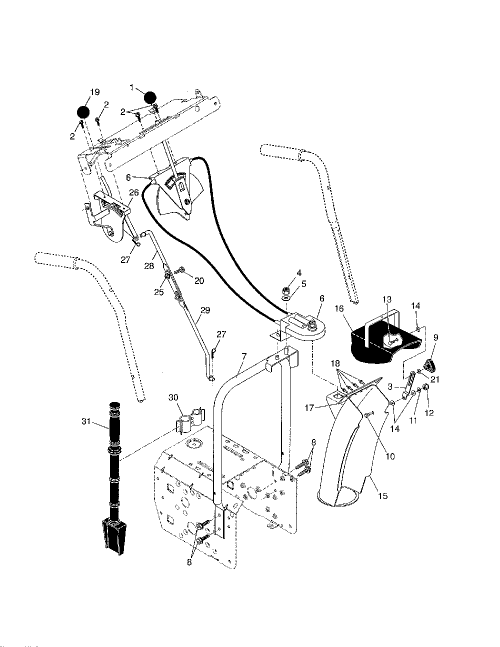 Control panel/discharge chute Diagram and Parts List for  Poulan Snow Blower