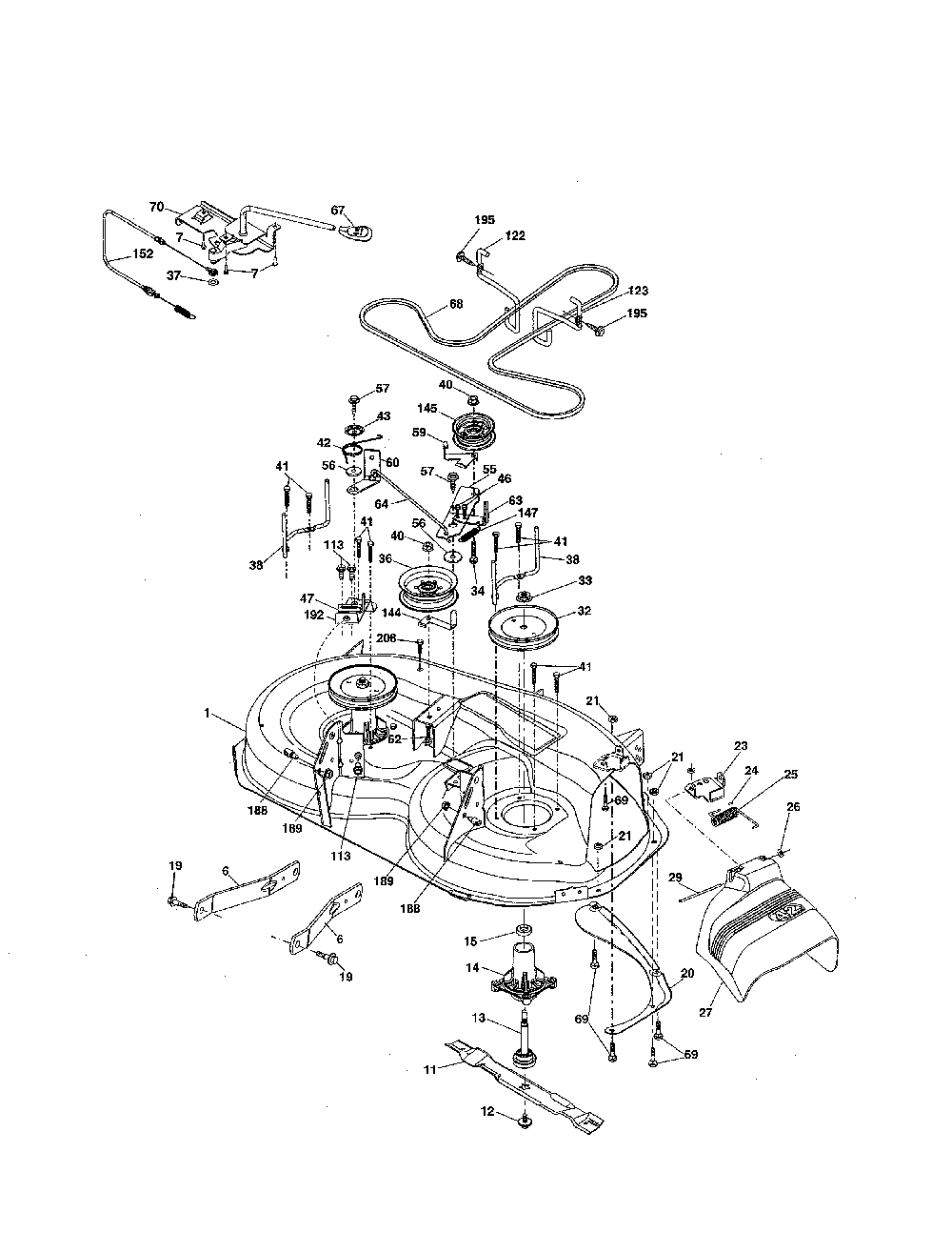 Mower deck Diagram and Parts List for  Poulan Lawn Tractor