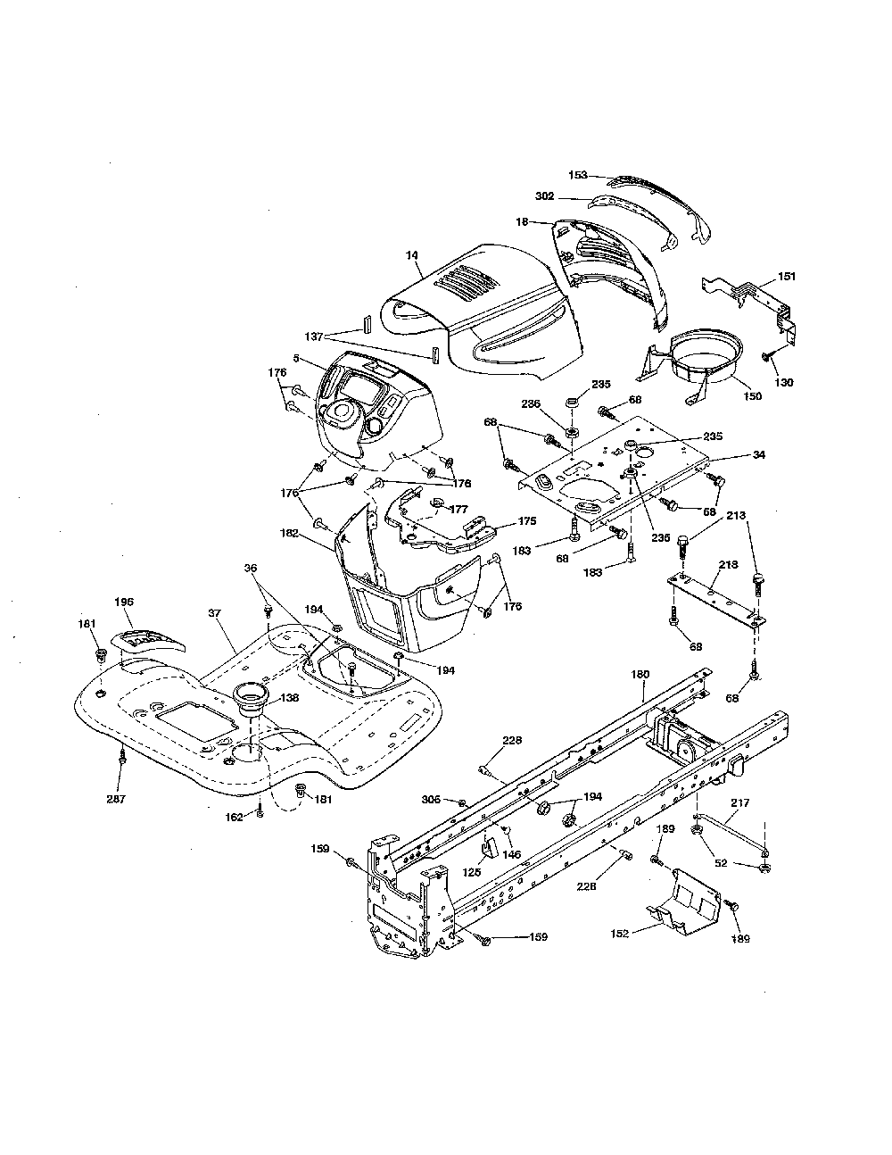 Chassis Diagram and Parts List for  Poulan Lawn Tractor