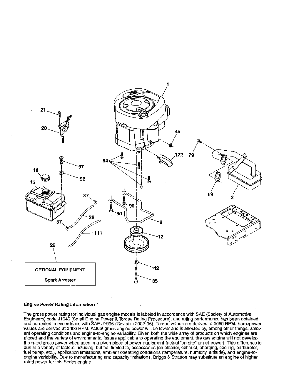 Engine Diagram and Parts List for  Poulan Lawn Tractor