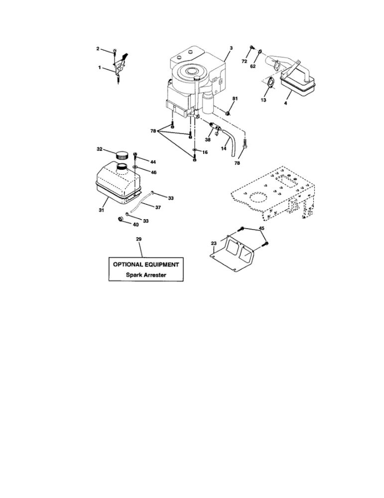Engine Diagram and Parts List for  Poulan Lawn Tractor