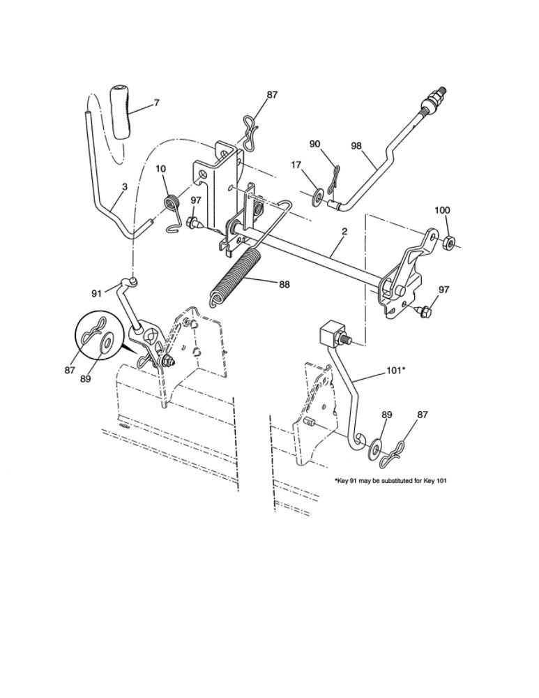 Mower Lift Diagram and Parts List for  Poulan Lawn Tractor