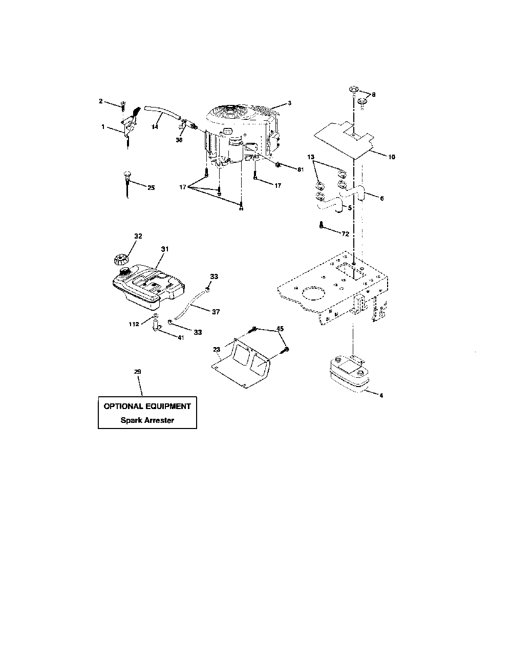 Engine Diagram and Parts List for  Poulan Lawn Tractor