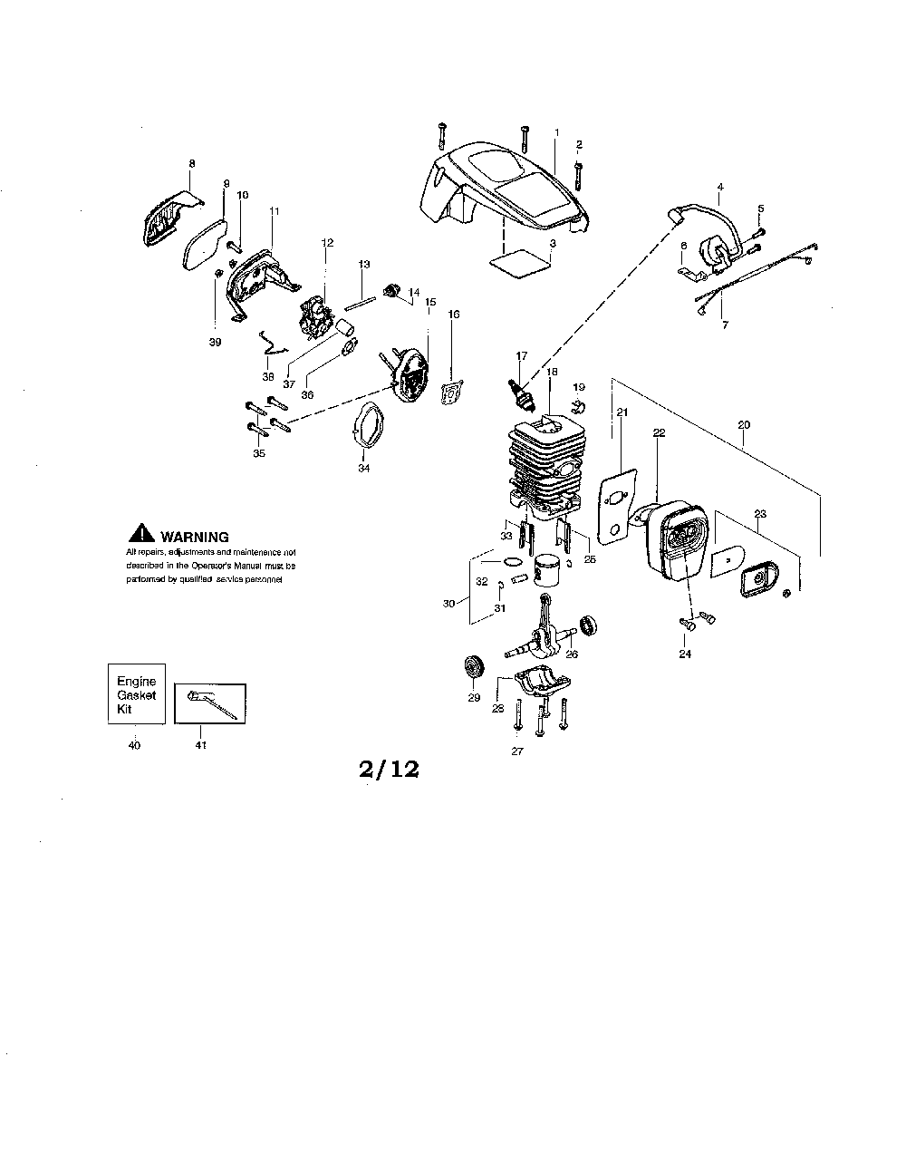 Cylinder/shield/crankshaft Diagram and Parts List for TYPE 2 Poulan Chainsaw