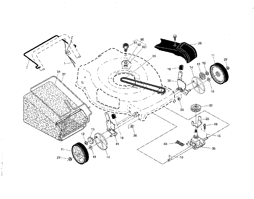 Drive control/gear case/wheels Diagram and Parts List for  Poulan Lawn Mower