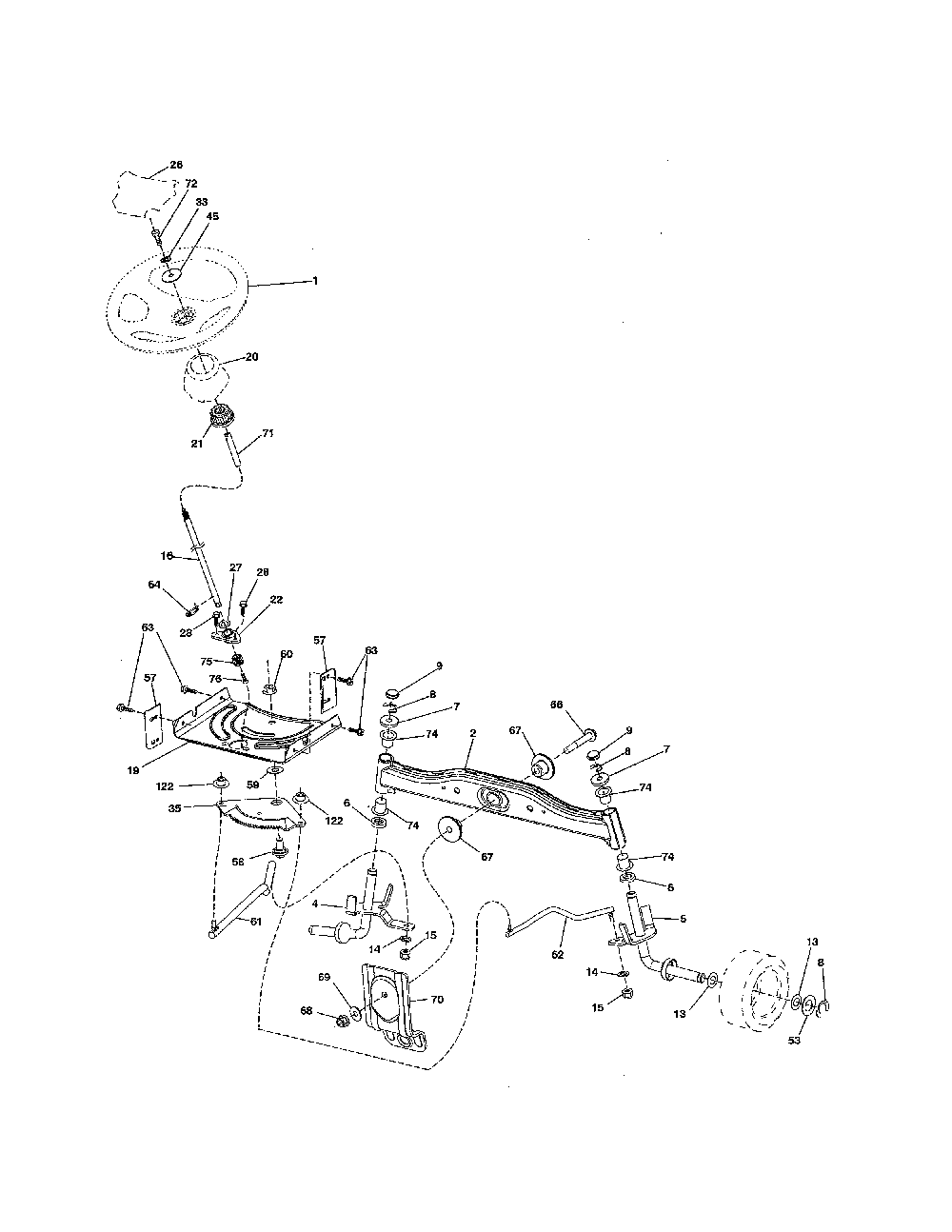 Steering Diagram and Parts List for  Poulan Lawn Tractor