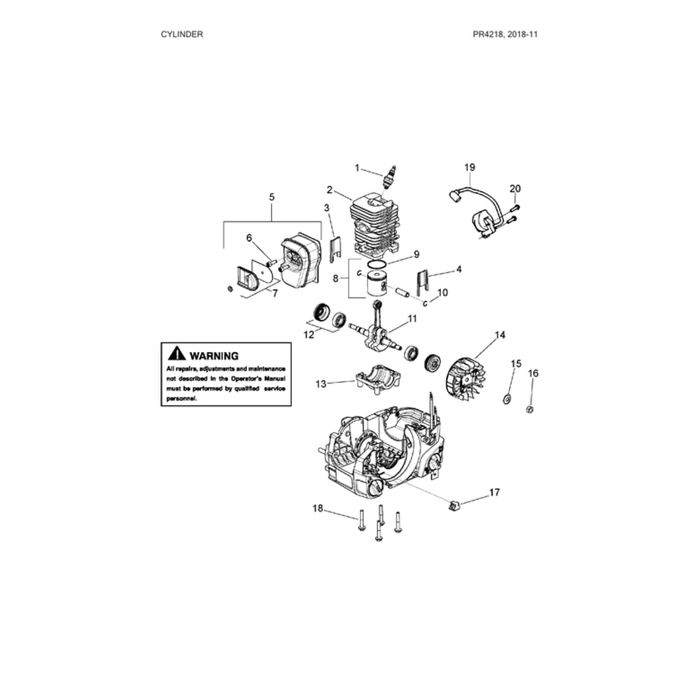 Cylinder Parts Diagram and Parts List for  Poulan Chainsaw