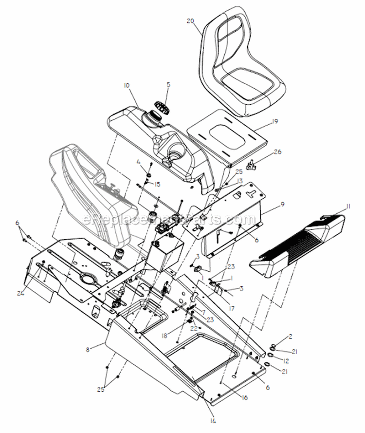 ChassisFrame Diagram and Parts List for  Poulan Lawn Tractor
