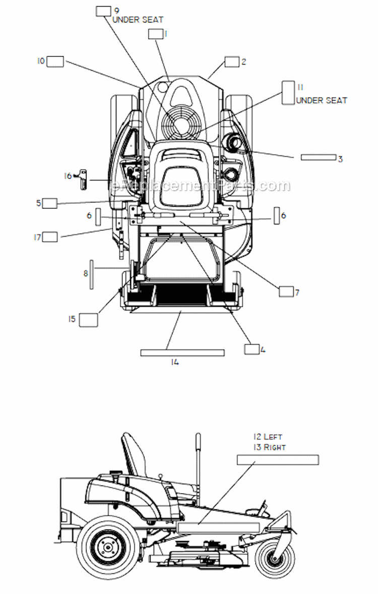 Arm Rests Diagram and Parts List for  Poulan Lawn Tractor