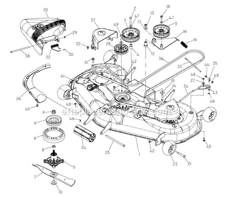 48 Deck Diagram and Parts List for  Poulan Lawn Tractor