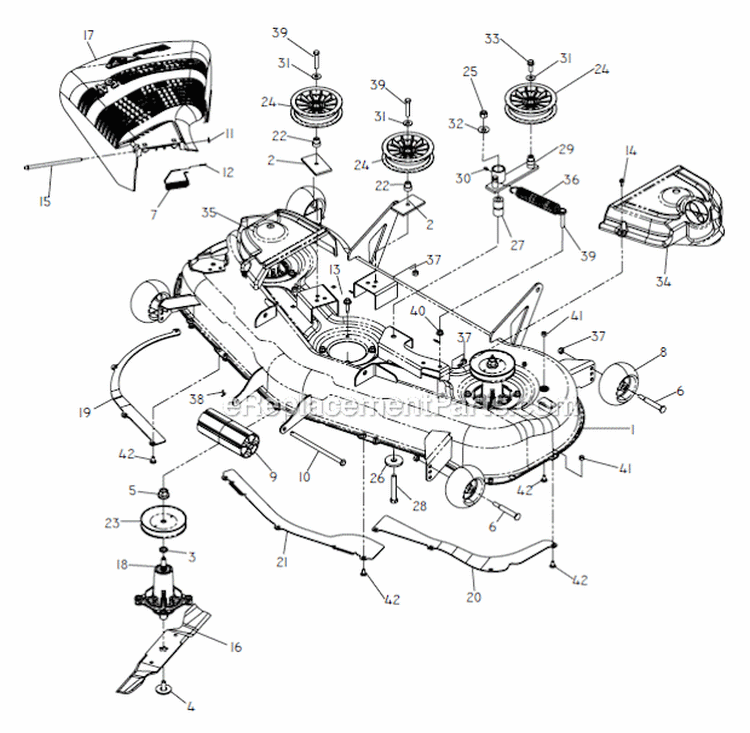 54 Deck Diagram and Parts List for  Poulan Lawn Tractor