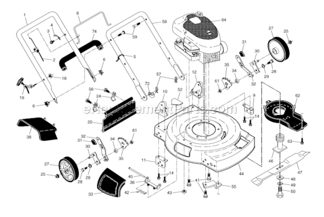 Page A Diagram and Parts List for 96124000200 Poulan Lawn Mower