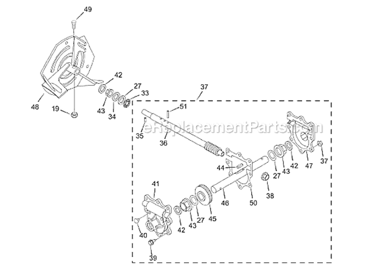 Gear Case Diagram and Parts List for  Poulan Snow Blower