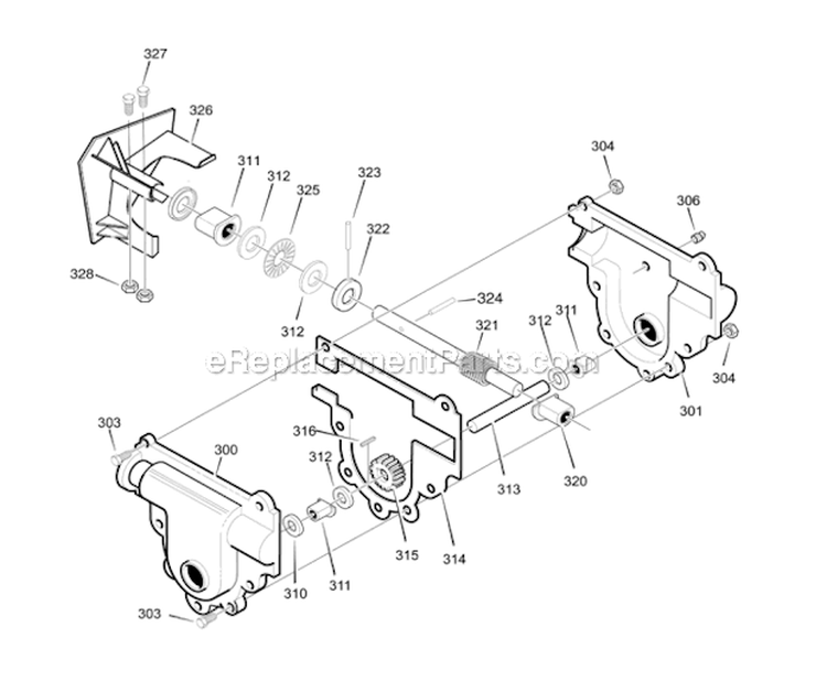 Gear Case Diagram and Parts List for  Poulan Snow Blower