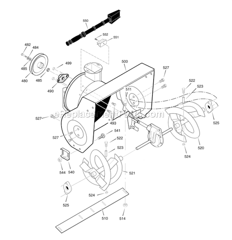 Auger Housing Diagram and Parts List for  Poulan Snow Blower
