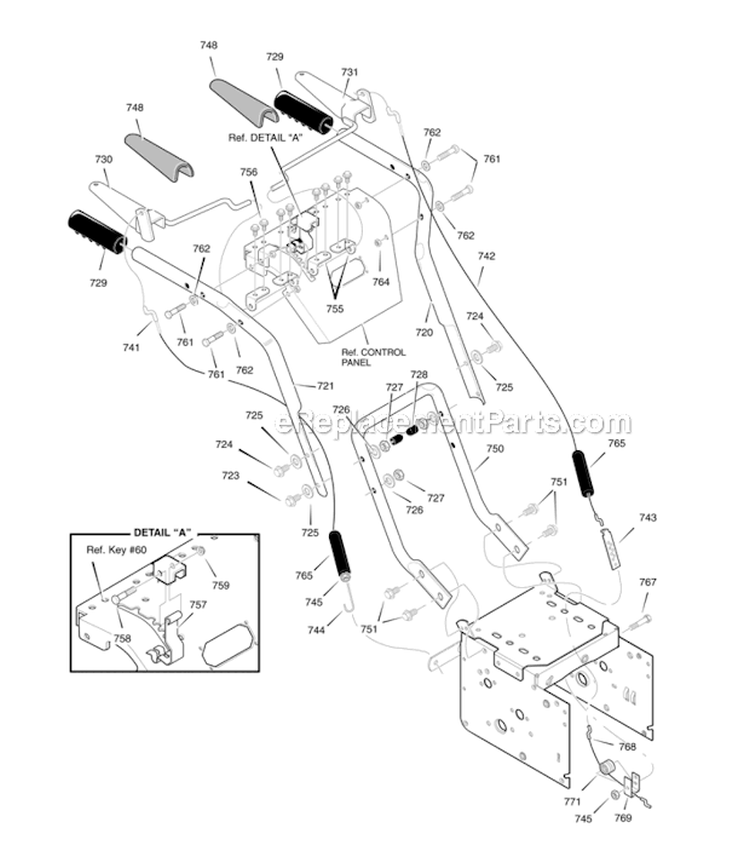 Handle Diagram and Parts List for  Poulan Snow Blower