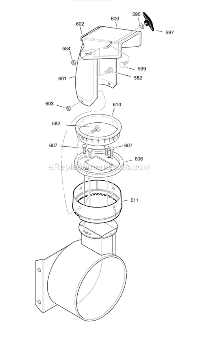 Discharge Chute Diagram and Parts List for  Poulan Snow Blower