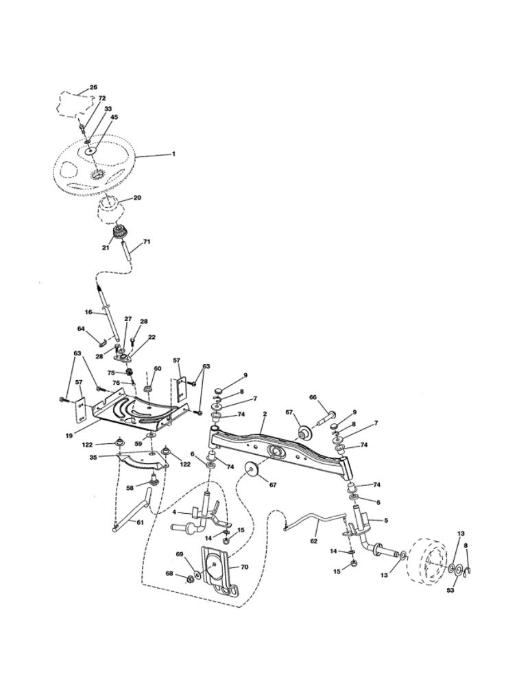 Steering Diagram and Parts List for  Poulan Lawn Tractor