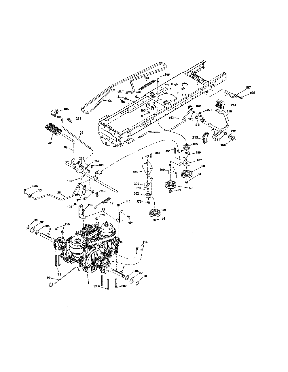 Drive Diagram and Parts List for  Poulan Lawn Tractor