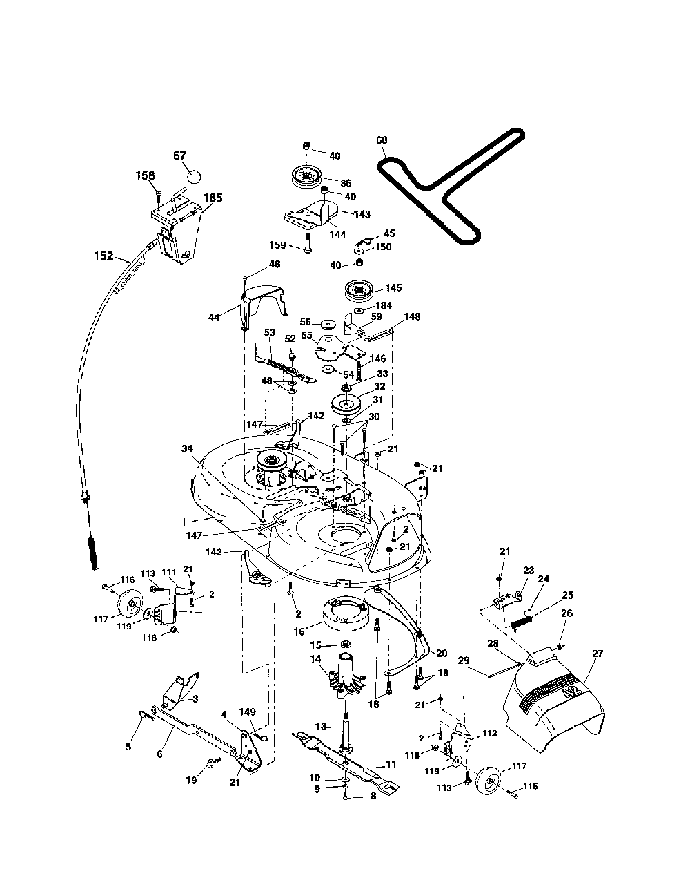 Mower deck Diagram and Parts List for  Poulan Lawn Tractor