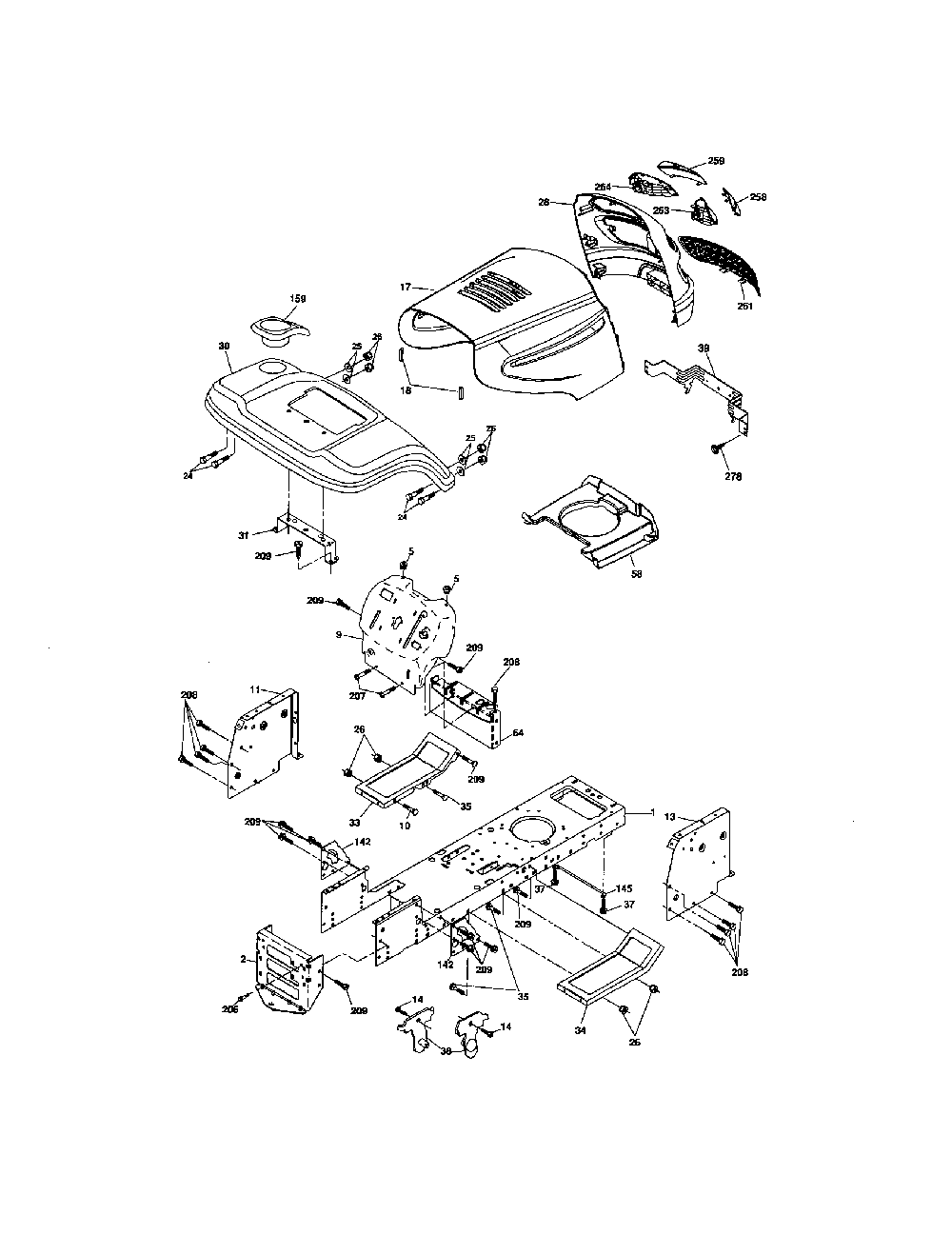 Chassis Diagram and Parts List for  Poulan Lawn Tractor