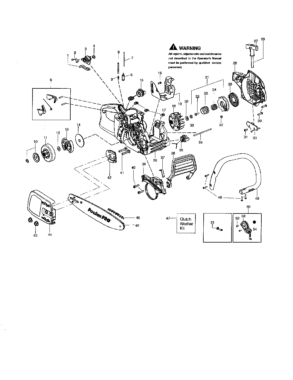 Chassis/bar/handle Diagram and Parts List for TYPE 2 Poulan Chainsaw
