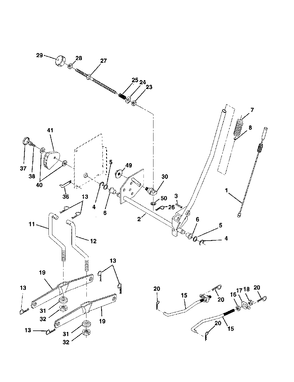 Mower lift Diagram and Parts List for  Poulan Lawn Tractor