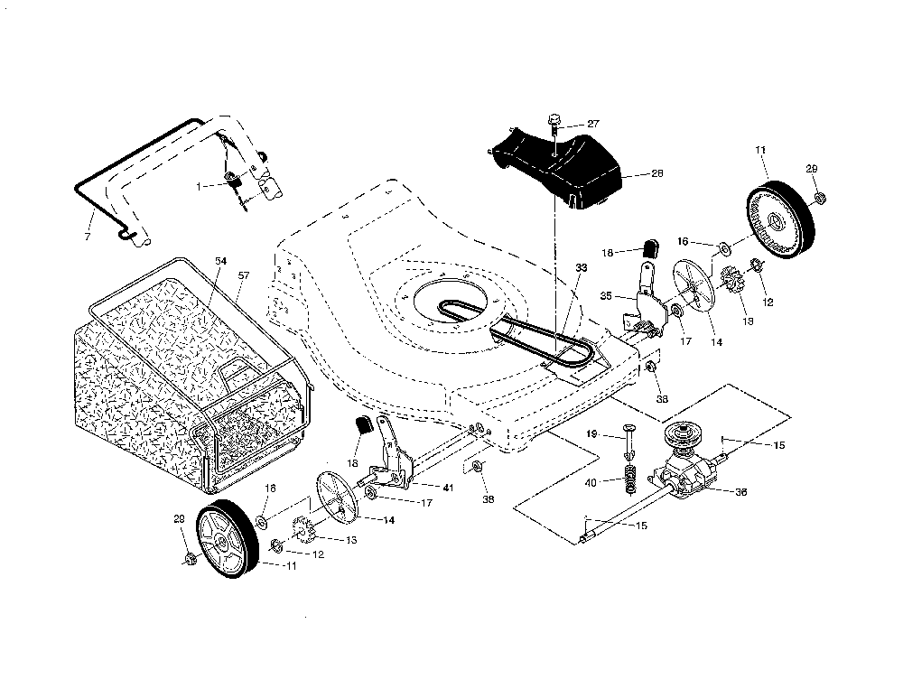Drive control/gear case/wheels Diagram and Parts List for  Poulan Lawn Mower