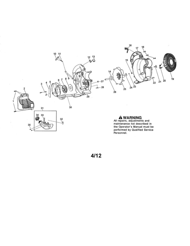 Scroll/Impeller/Handle Diagram and Parts List for TYPE 4 Poulan Leaf Blower / Vacuum