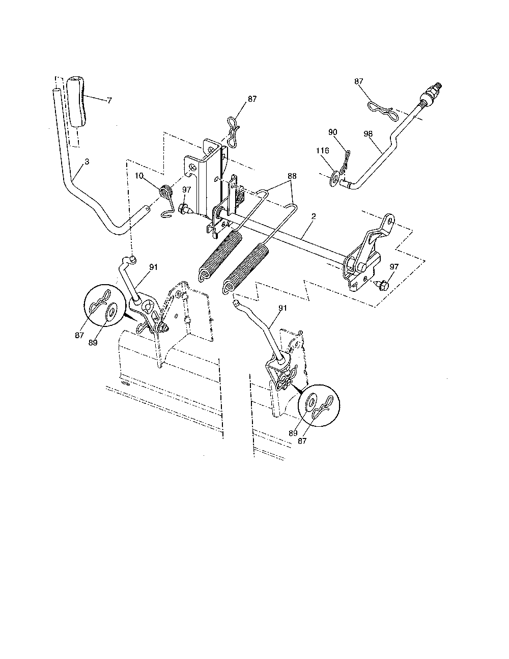 Mower lift Diagram and Parts List for  Poulan Lawn Tractor